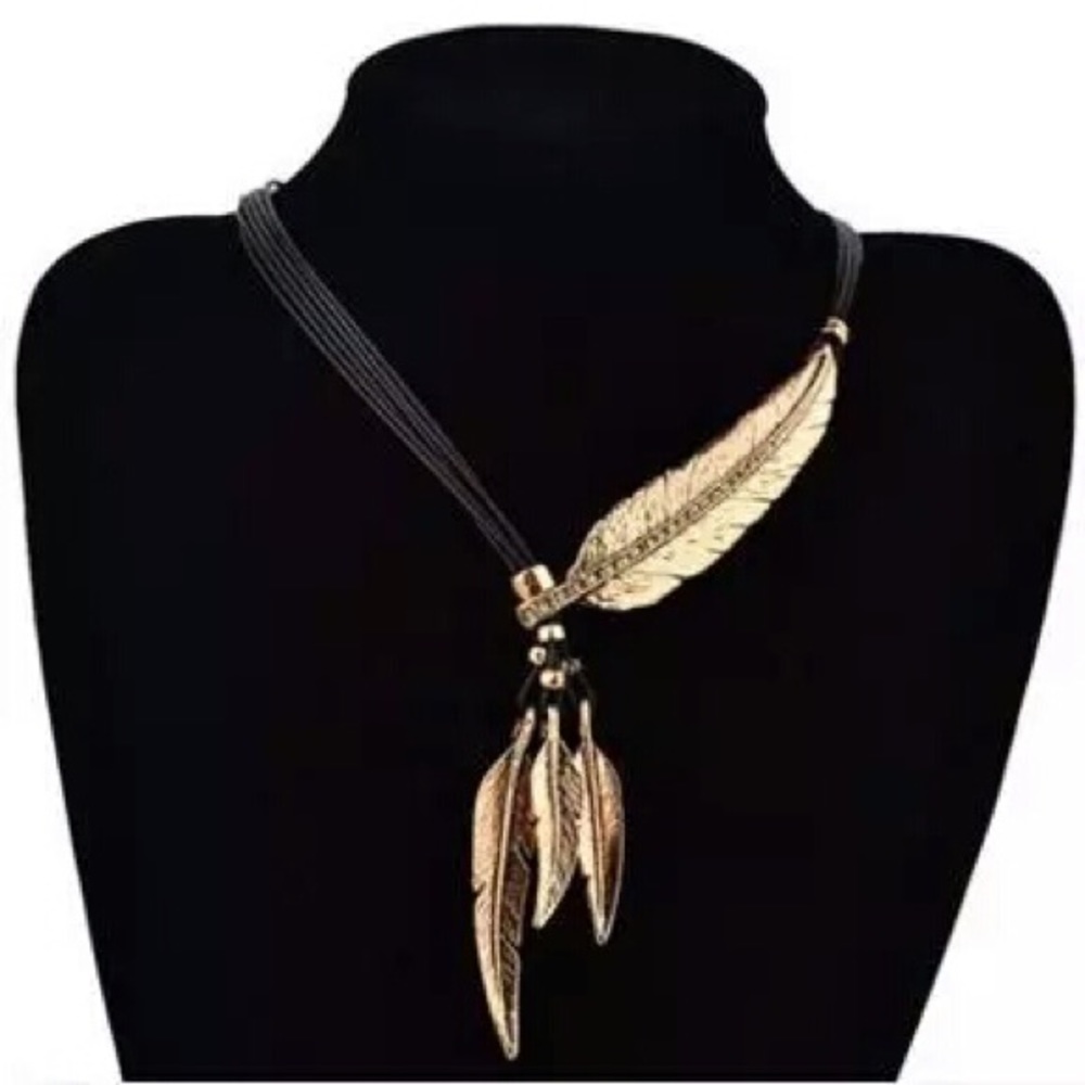 Bohemian Style Black Rope Chain Feather Pattern